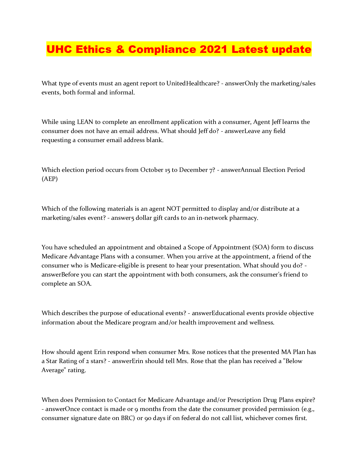 Preview image of UHC Ethics & Compliance 2021 Latest update document